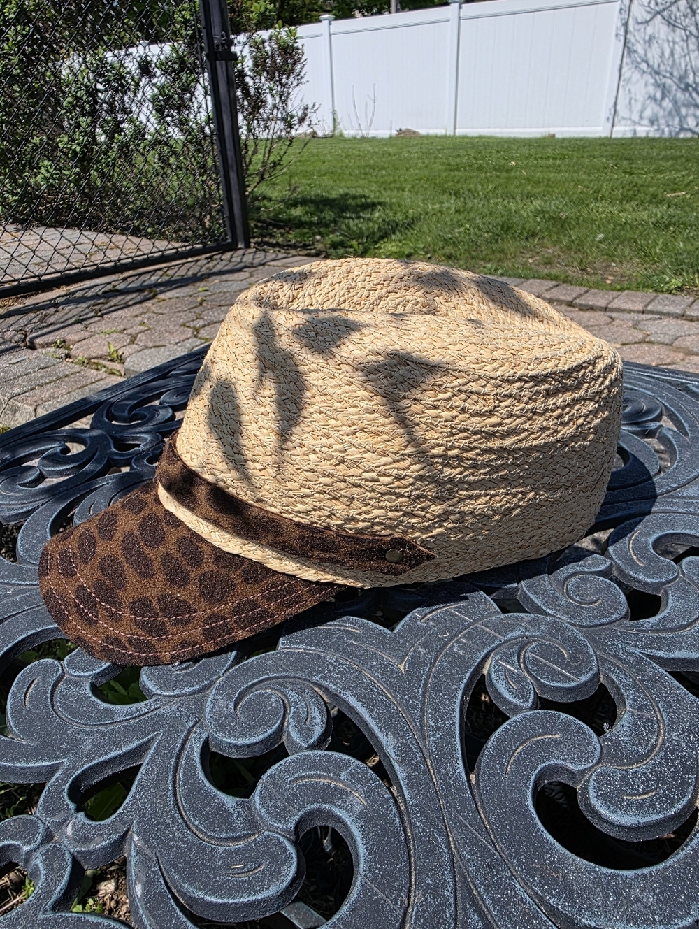 Lola Hats Straw Fedora Cap with Brown Leopard Visor